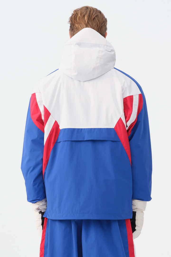 Men's Blue & White 90s Retro Track Colorblock Snow Anorak