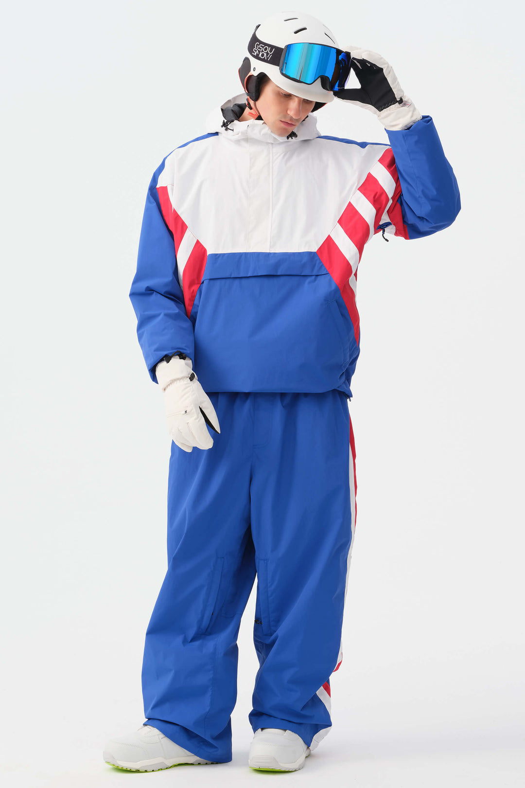 Men's Blue & White 90s Retro Track Colorblock Snow Anorak