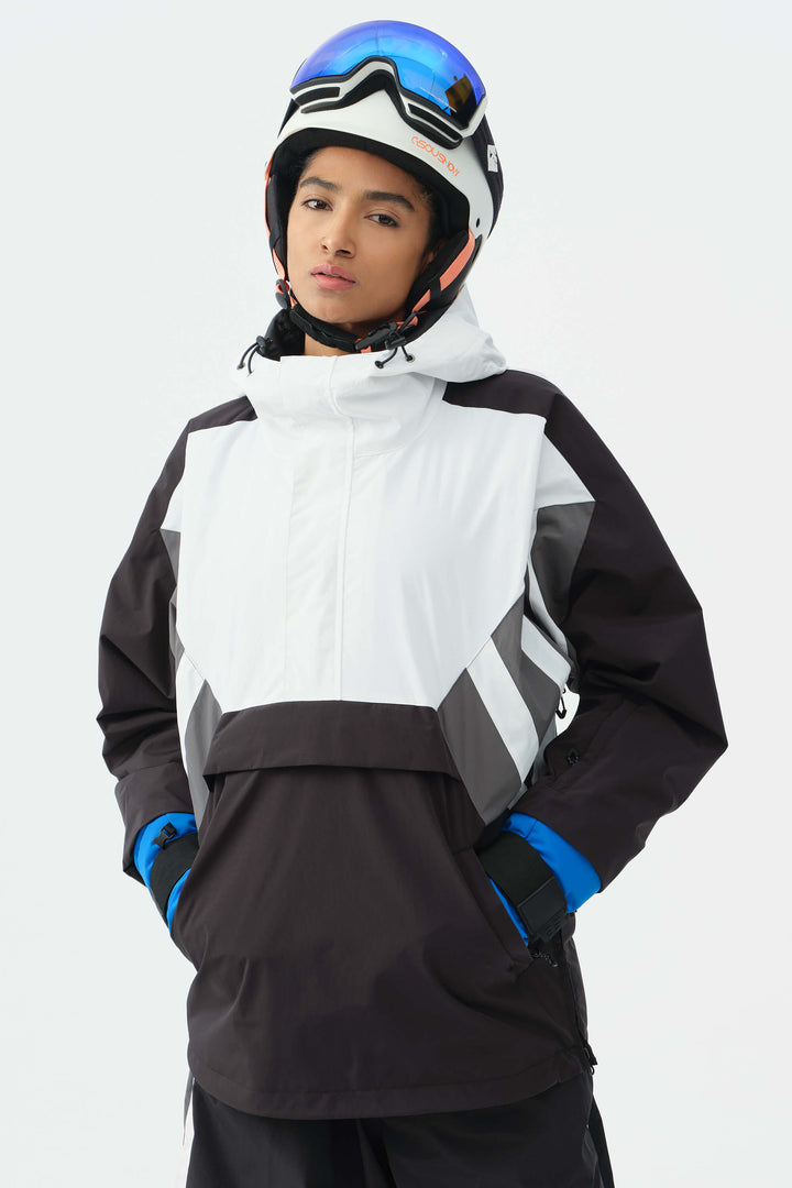 Svart & röd 90-tals retro träningsjacka i färgblock för kvinnor