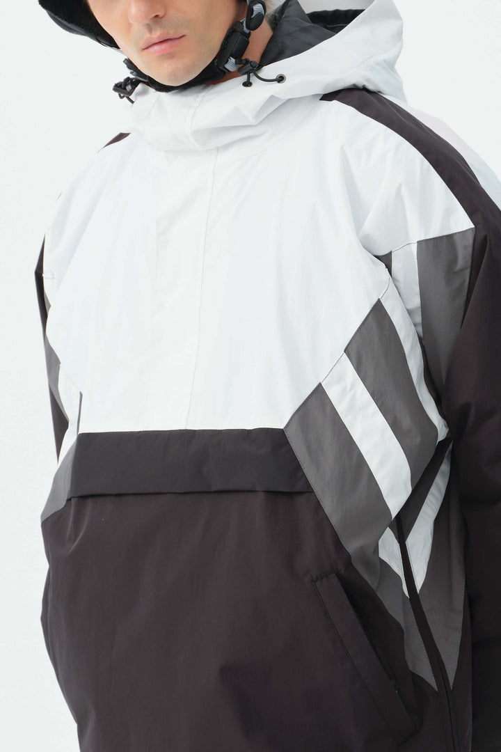 Heren zwart-witte 90s retro track colorblock sneeuwanorak