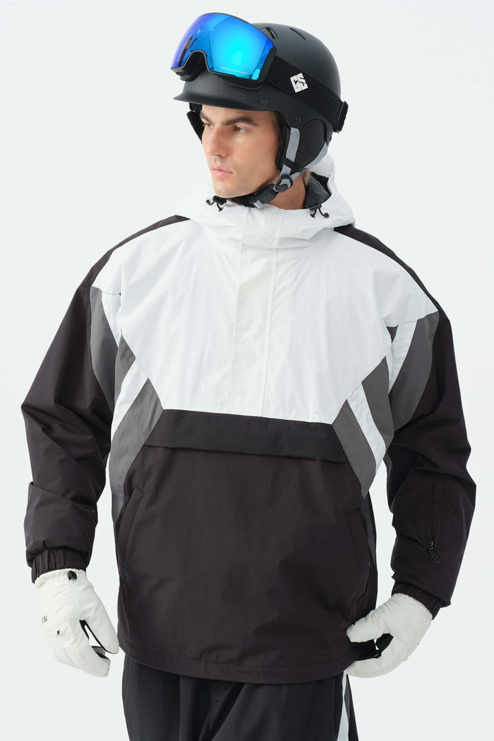 Heren zwart-witte 90s retro track colorblock sneeuwanorak