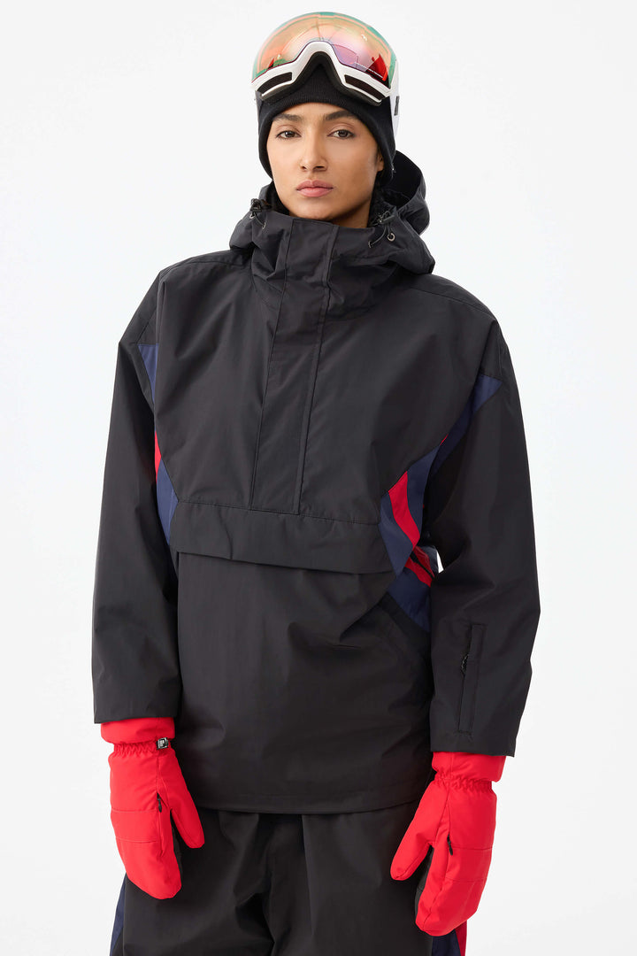 Svart & röd 90-tals retro träningsjacka i färgblock för kvinnor