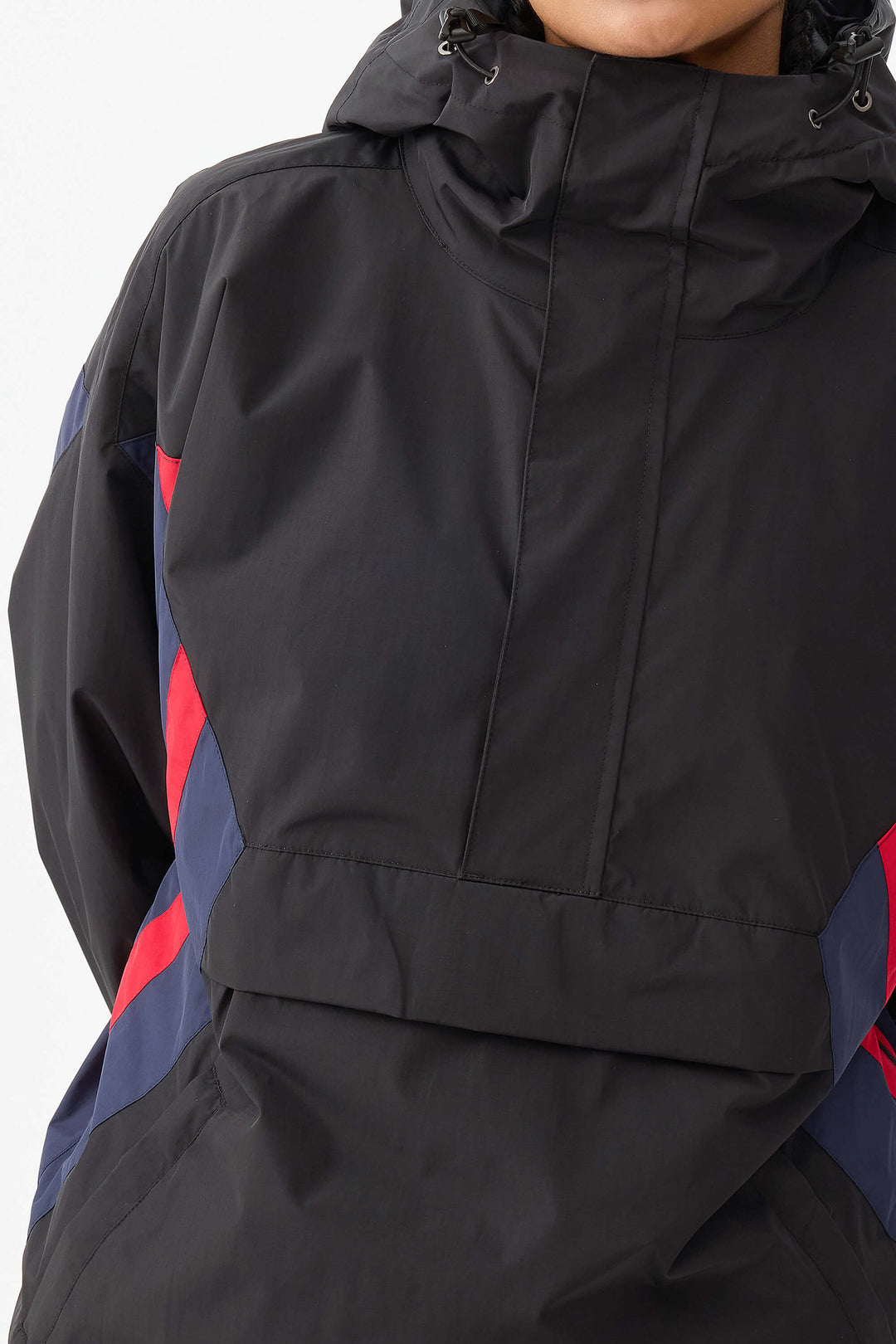 Svart & röd 90-tals retro träningsjacka i färgblock för kvinnor