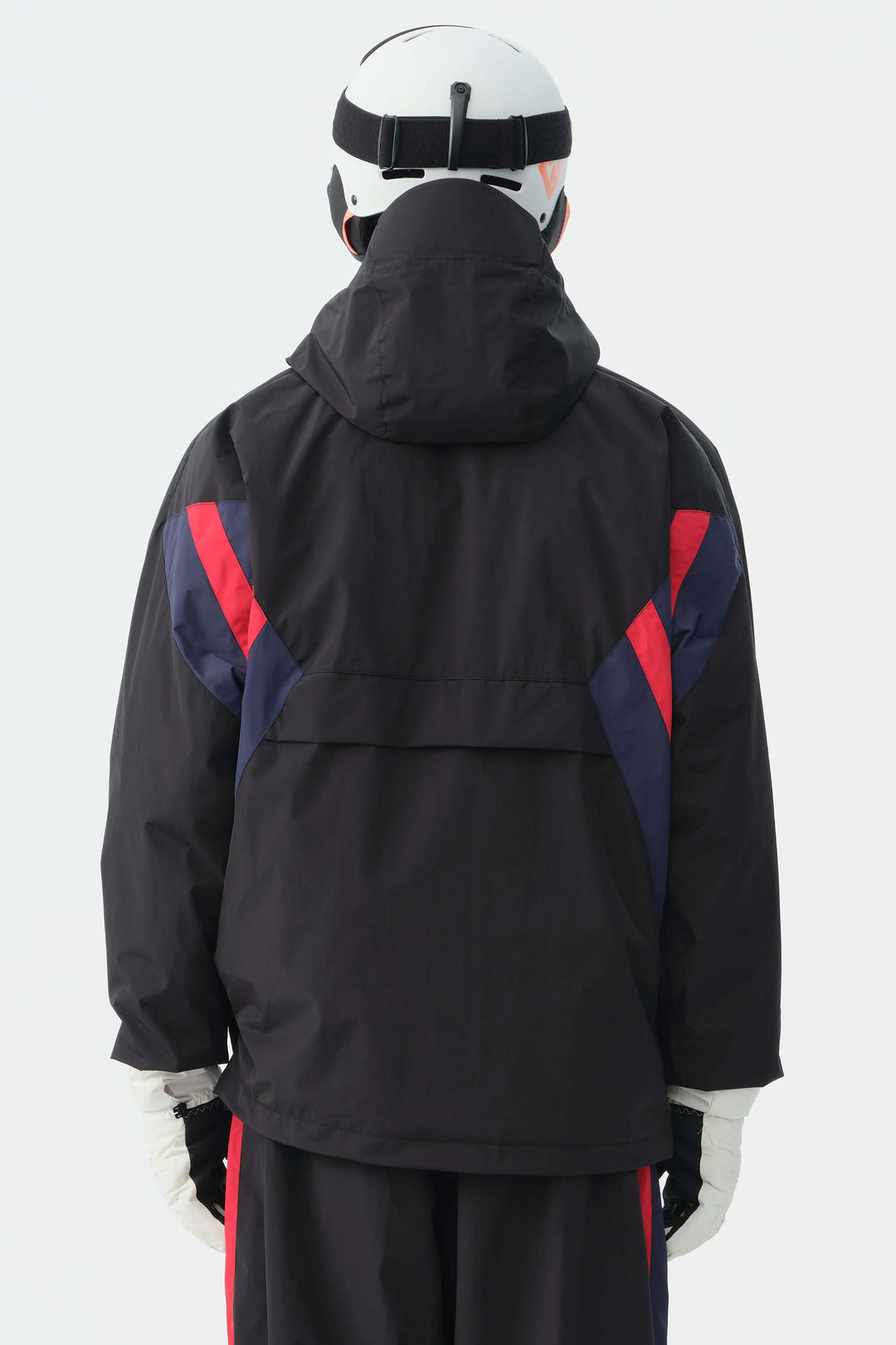 Heren zwart & rood 90s retro track colorblock sneeuwanorak