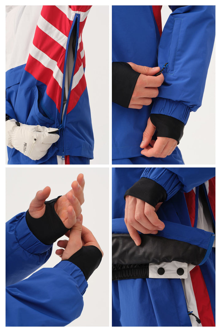 Heren zwart-witte 90s retro track colorblock sneeuwanorak