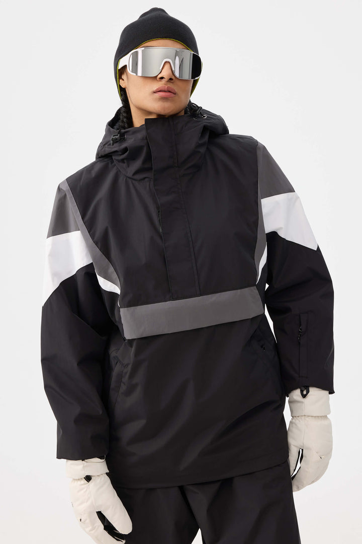 Women's Black & Grey Heritage Athletic Colorblock Half-Zip Snow Anorak