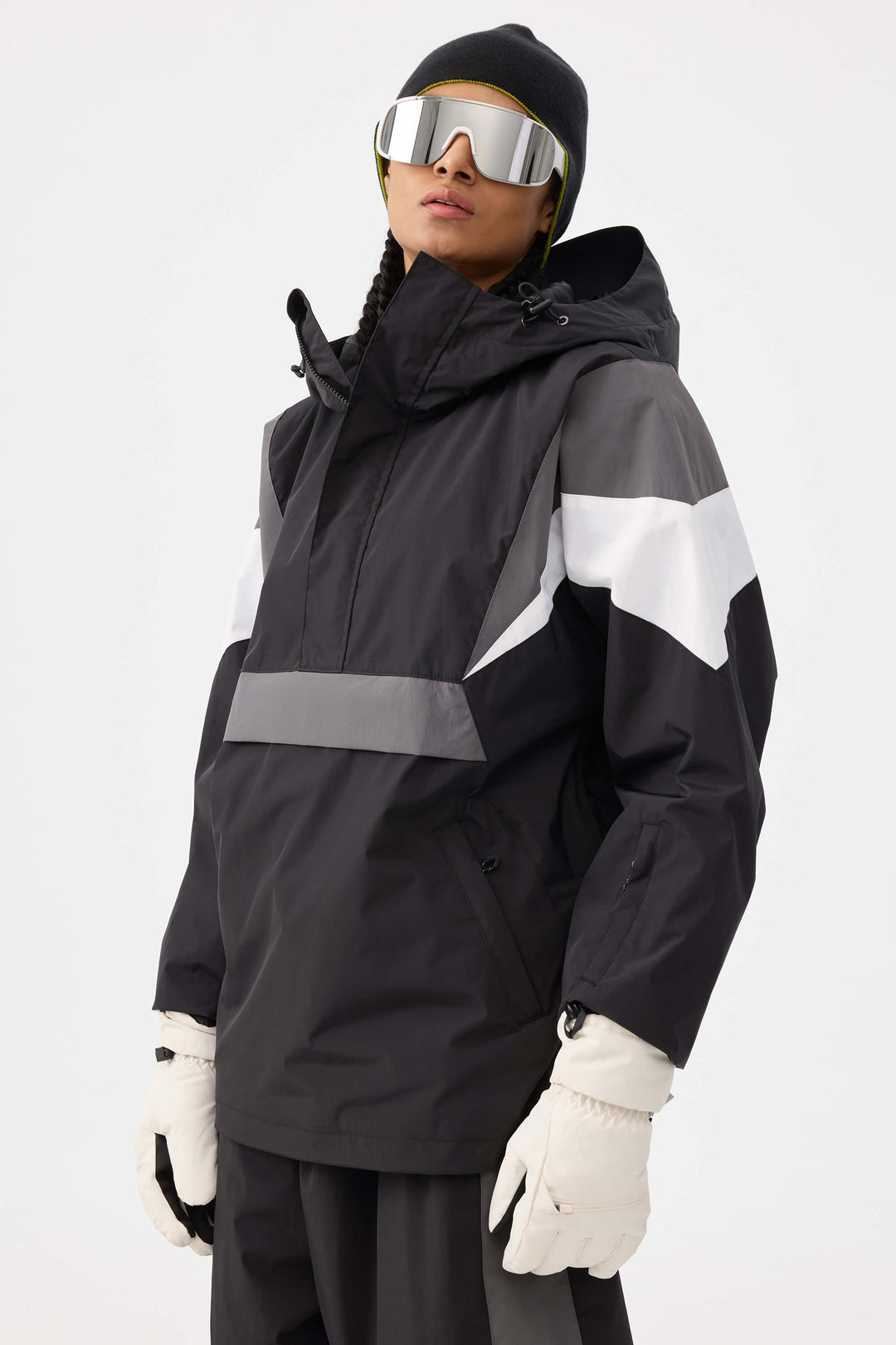 Women's Black & Grey Heritage Athletic Colorblock Half-Zip Snow Anorak