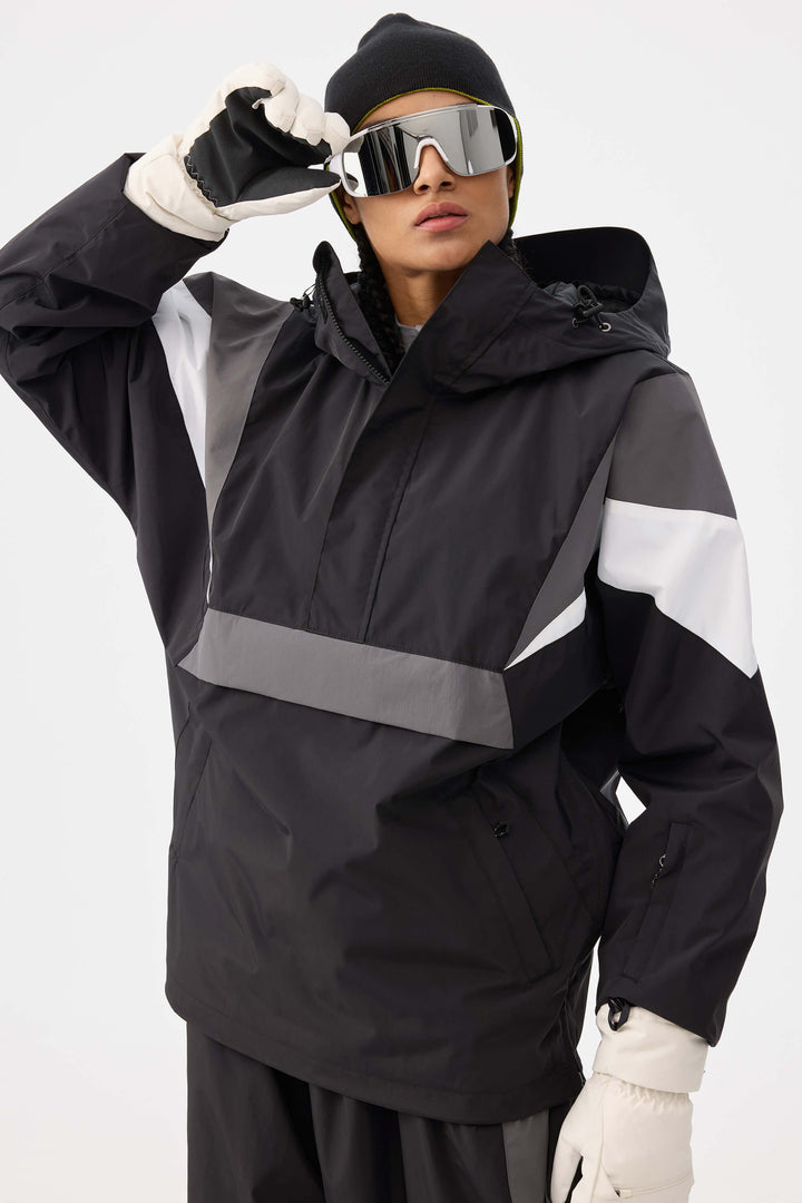Women's Black & Grey Heritage Athletic Colorblock Half-Zip Snow Anorak
