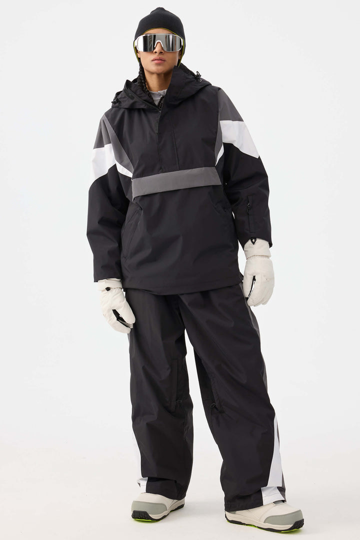 Women's Black & Grey Heritage Athletic Colorblock Half-Zip Snow Anorak