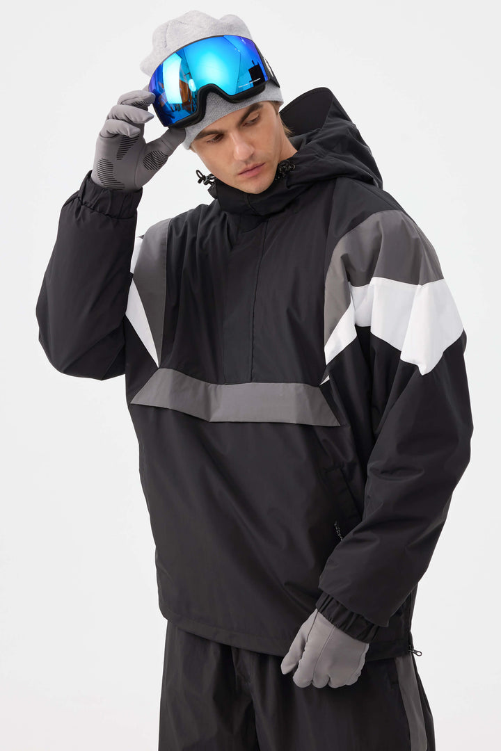Men's Black & Grey Heritage Athletic Colorblock Half-Zip Snow Anorak