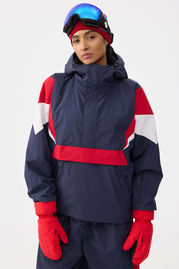 Women's Black & Grey Heritage Athletic Colorblock Half-Zip Snow Anorak