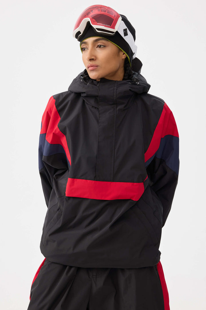 Women's Black & Grey Heritage Athletic Colorblock Half-Zip Snow Anorak