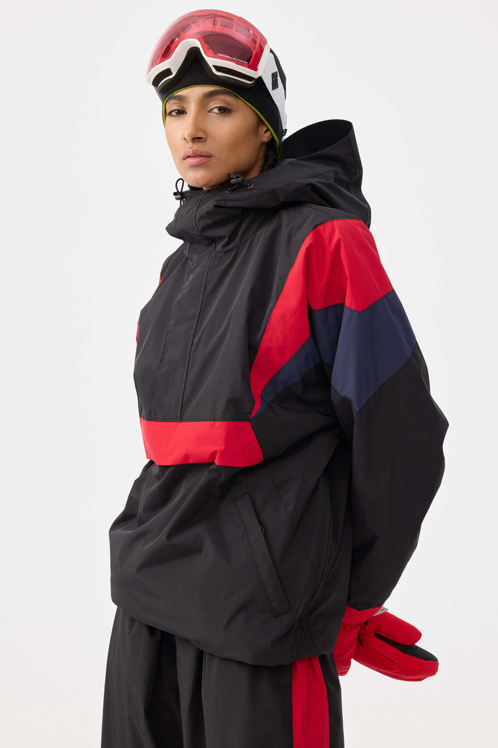 Women's Black & Red Heritage Athletic Colorblock Half-Zip Snow Anorak