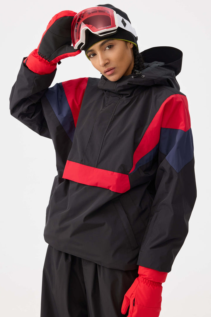 Women's Black & Red Heritage Athletic Colorblock Half-Zip Snow Anorak
