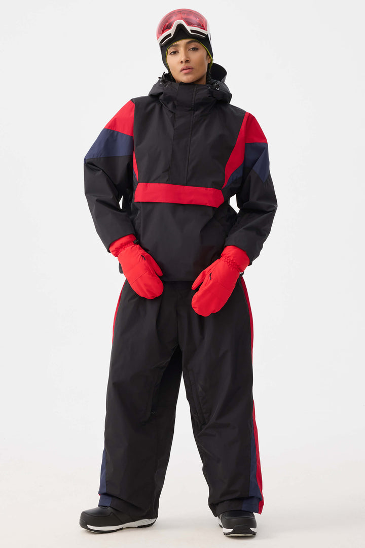 Women's Black & Grey Heritage Athletic Colorblock Half-Zip Snow Anorak