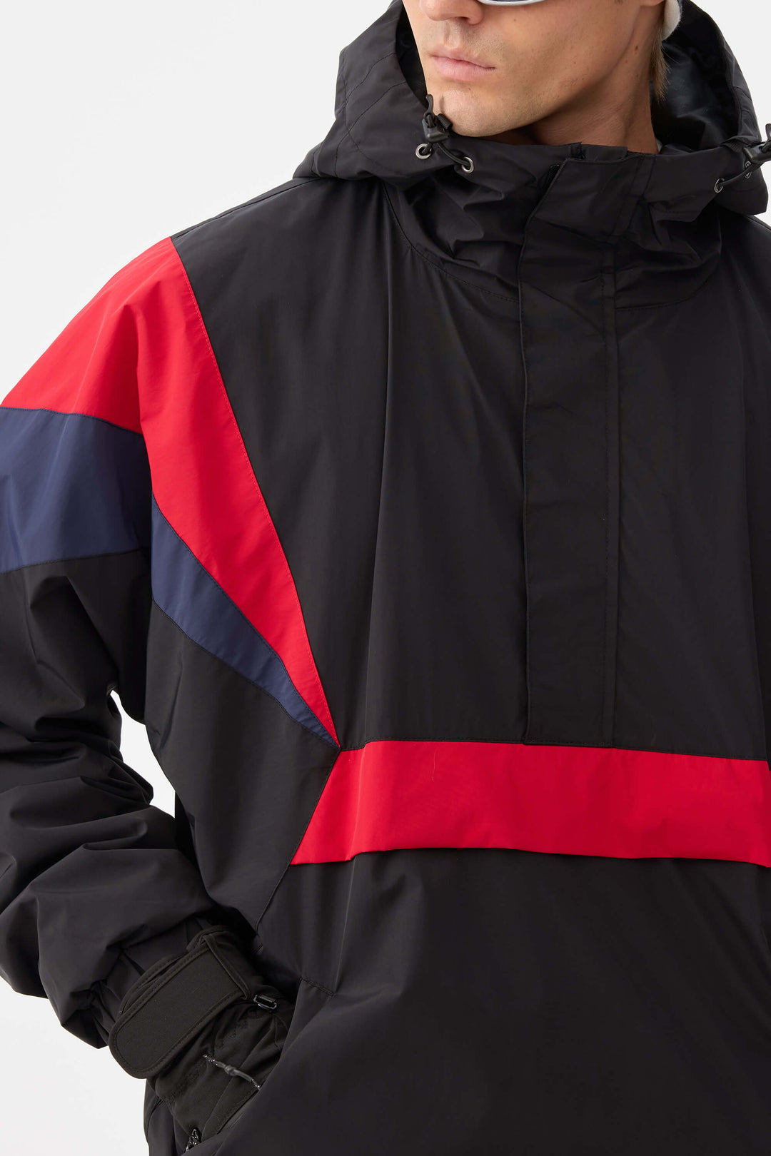 Men's Black & Red Heritage Athletic Colorblock Half-Zip Snow Anorak