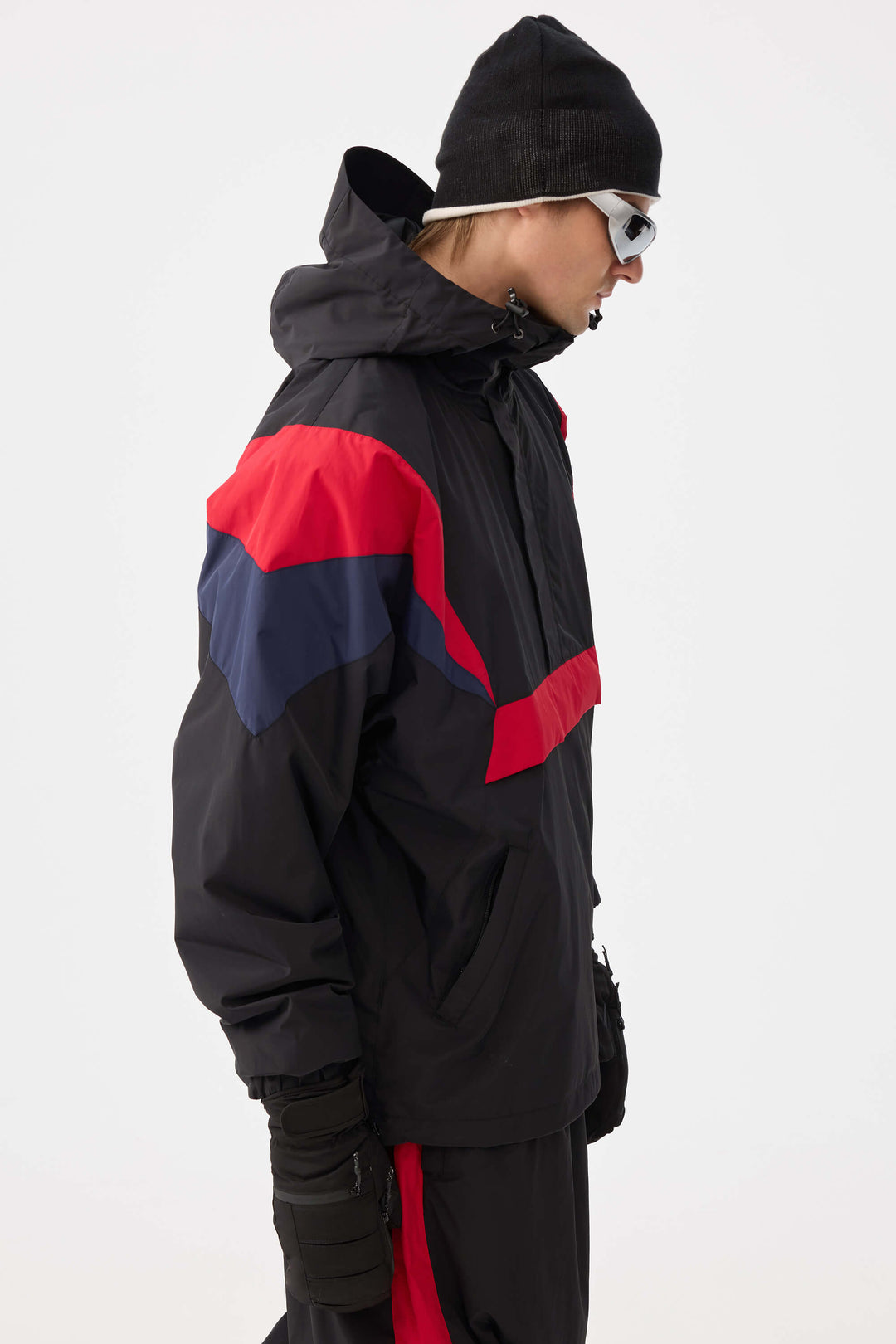 Men's Black & Red Heritage Athletic Colorblock Half-Zip Snow Anorak