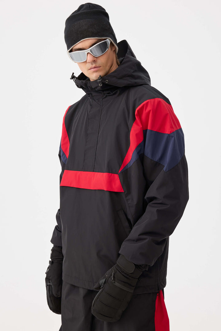 Men's Black & Red Heritage Athletic Colorblock Half-Zip Snow Anorak