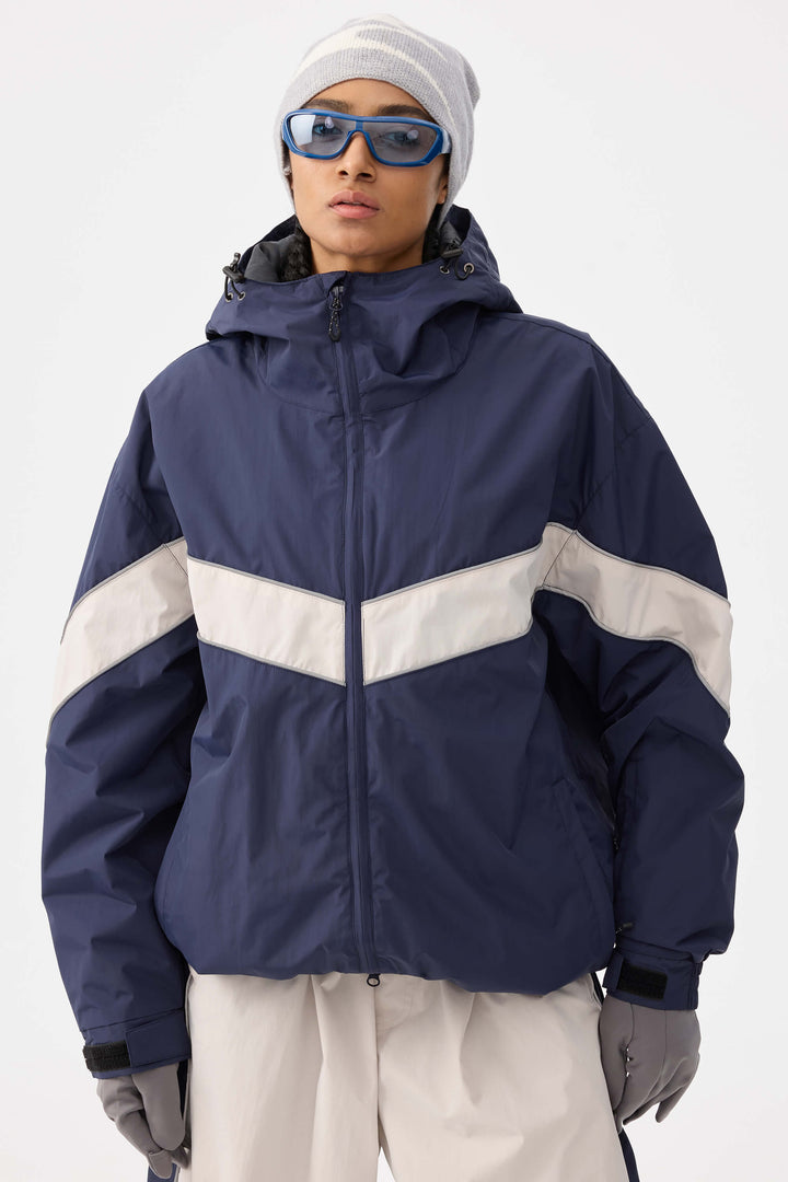 Women's Off White Retro Track Chevron Stripe Snow Jacket