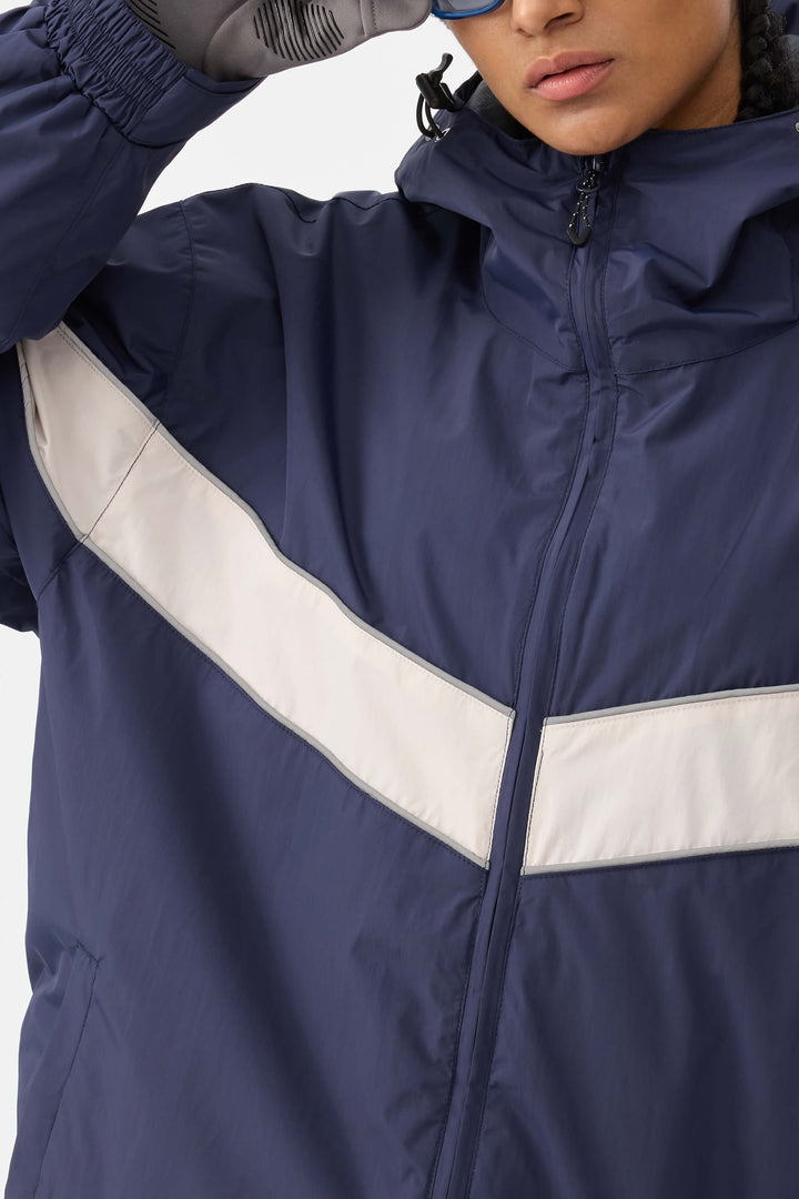 Marinblå Retro Track Chevron Randig Vinterjacka för Dam