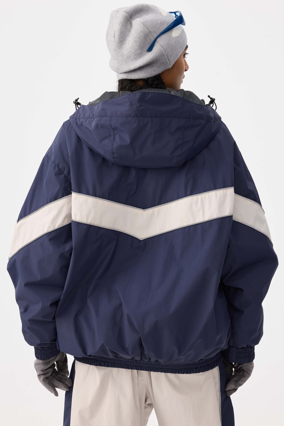 Marinblå Retro Track Chevron Randig Vinterjacka för Dam