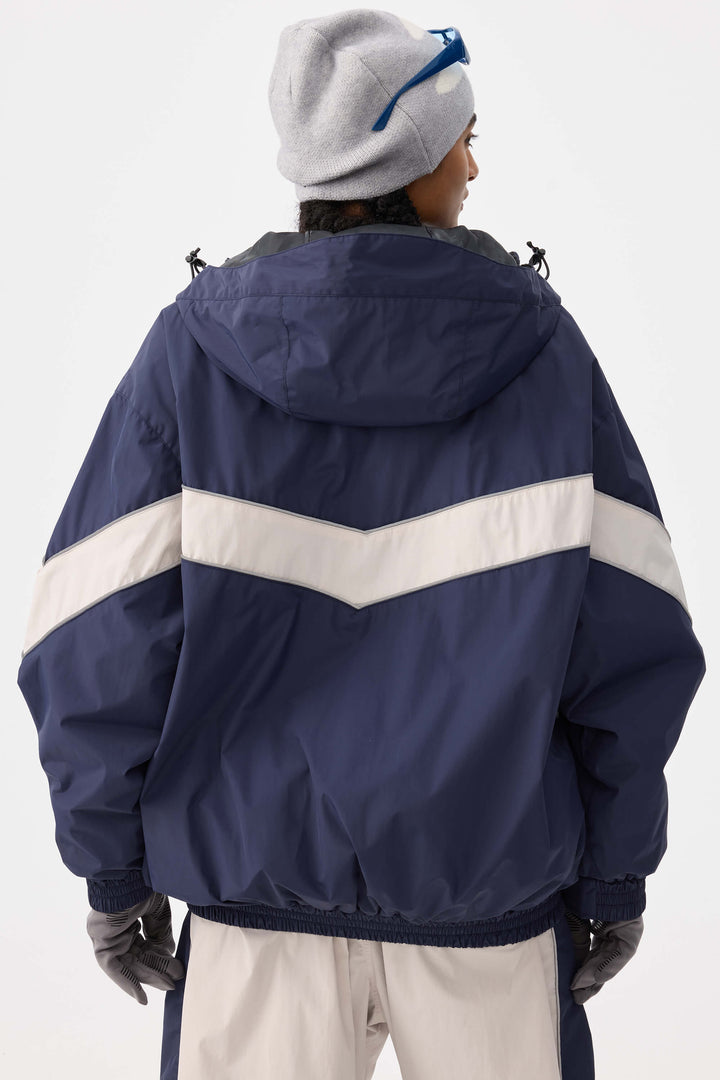 Marinblå Retro Track Chevron Randig Vinterjacka för Dam