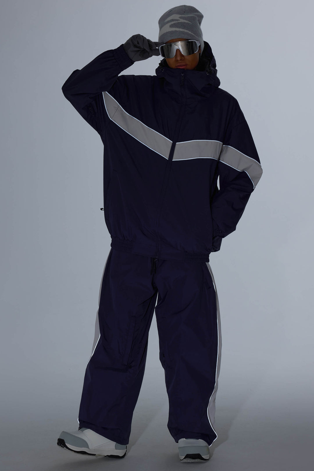 Women's Off White Retro Track Chevron Stripe Snow Jacket