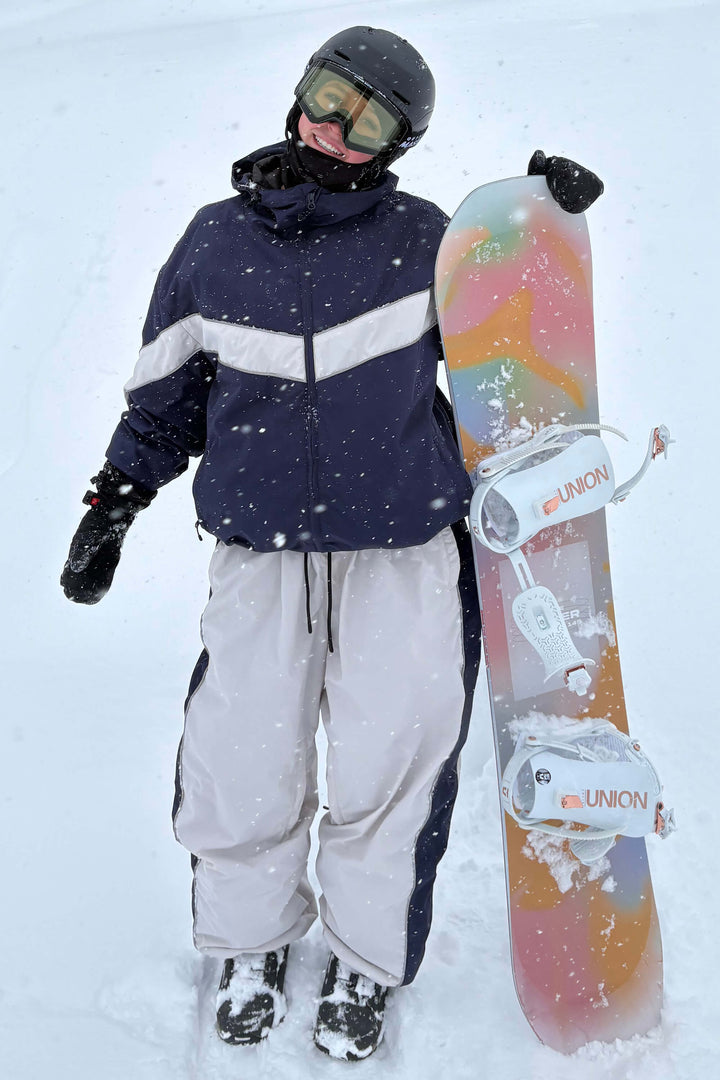 Veste de ski rétro noire à rayures chevron pour femme