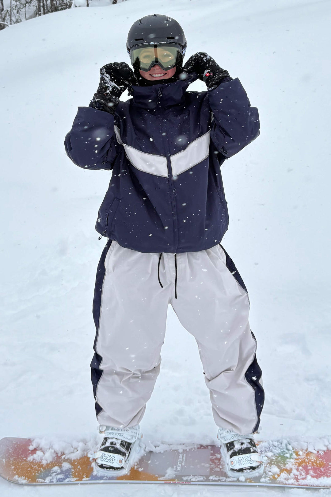 Veste de ski rétro noire à rayures chevron pour femme