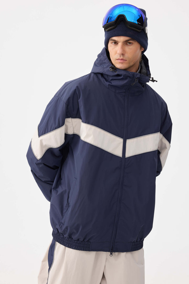 Marinblå Retro Track Chevron Randig Vinterjacka för Herr