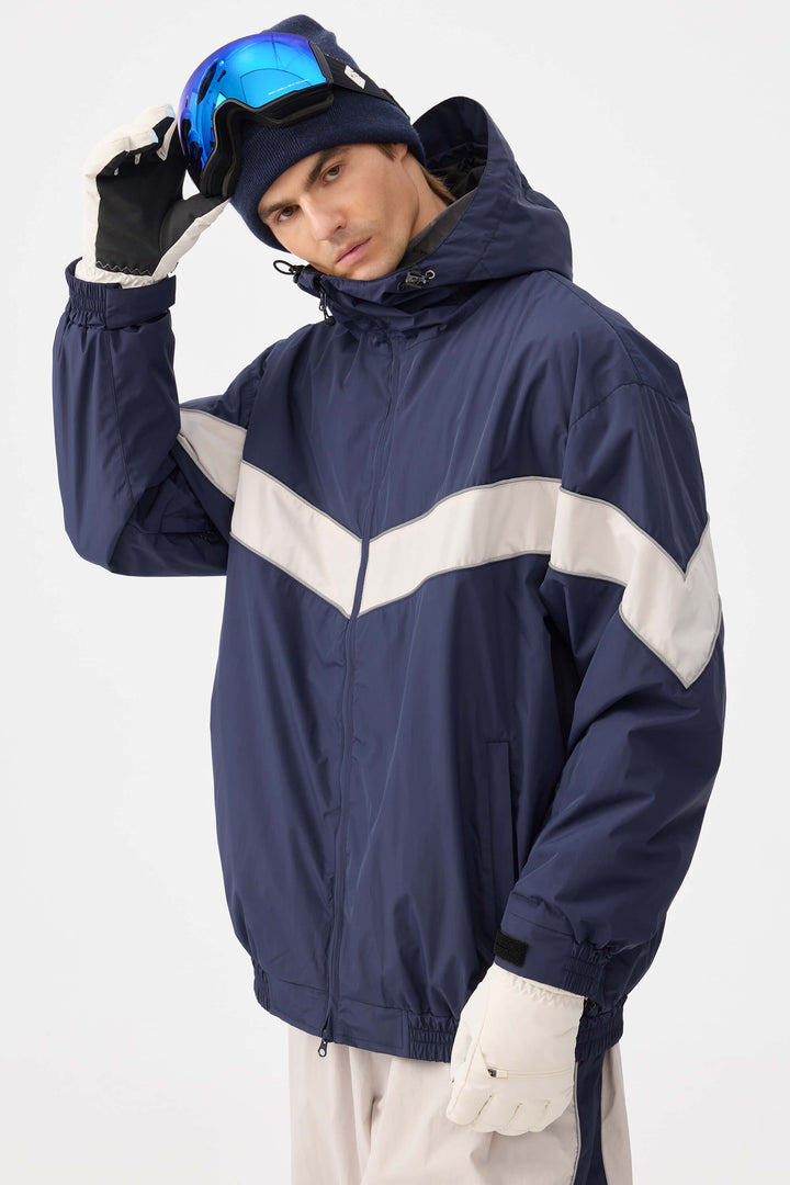 Marinblå Retro Track Chevron Randig Vinterjacka för Herr