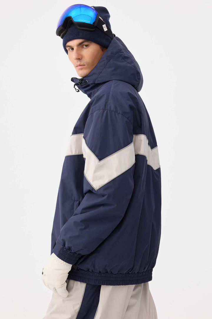 Marinblå Retro Track Chevron Randig Vinterjacka för Herr