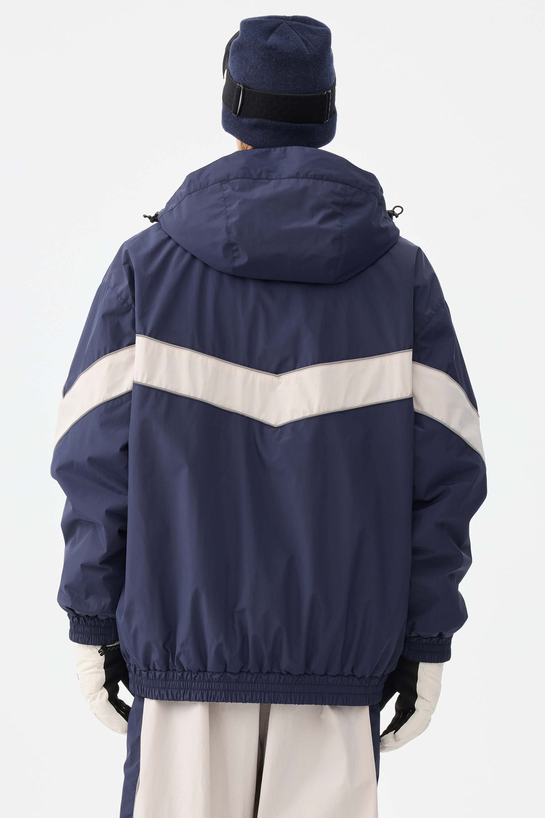 Marinblå Retro Track Chevron Randig Vinterjacka för Herr