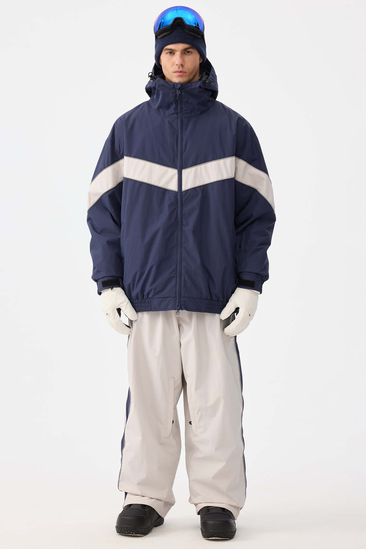 Marinblå Retro Track Chevron Randig Vinterjacka för Herr