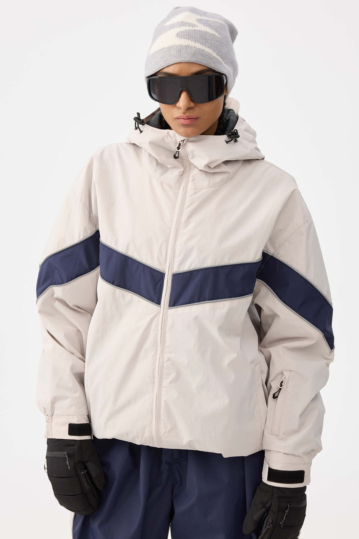 Women's Off White Retro Track Chevron Stripe Snow Jacket