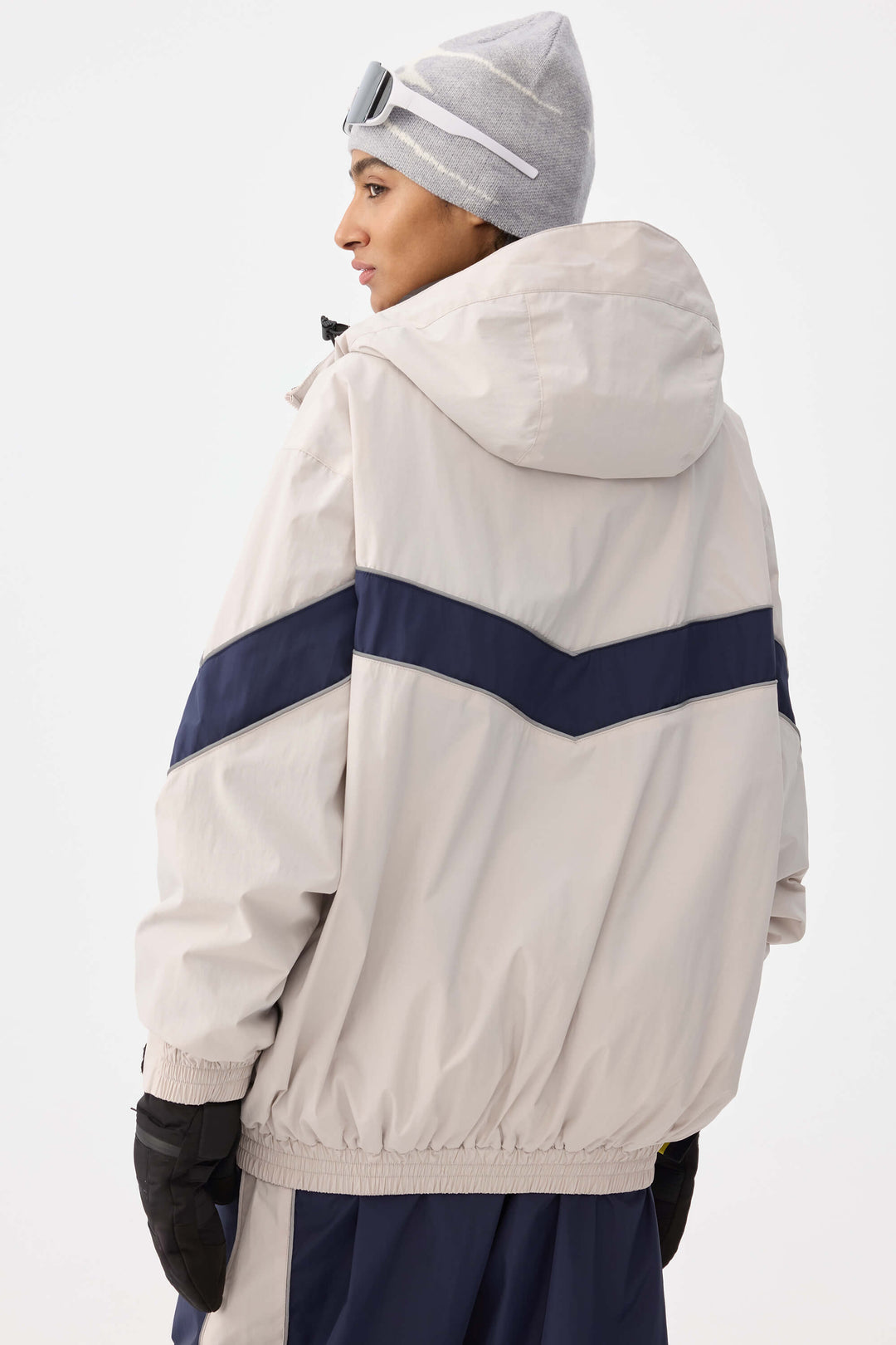Women's Off White Retro Track Chevron Stripe Snow Jacket
