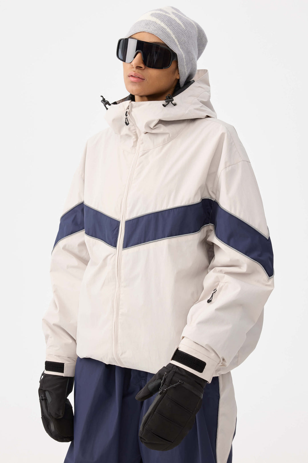 Women's Off White Retro Track Chevron Stripe Snow Jacket