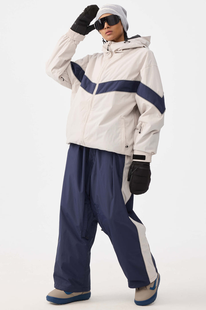 Women's Off White Retro Track Chevron Stripe Snow Jacket