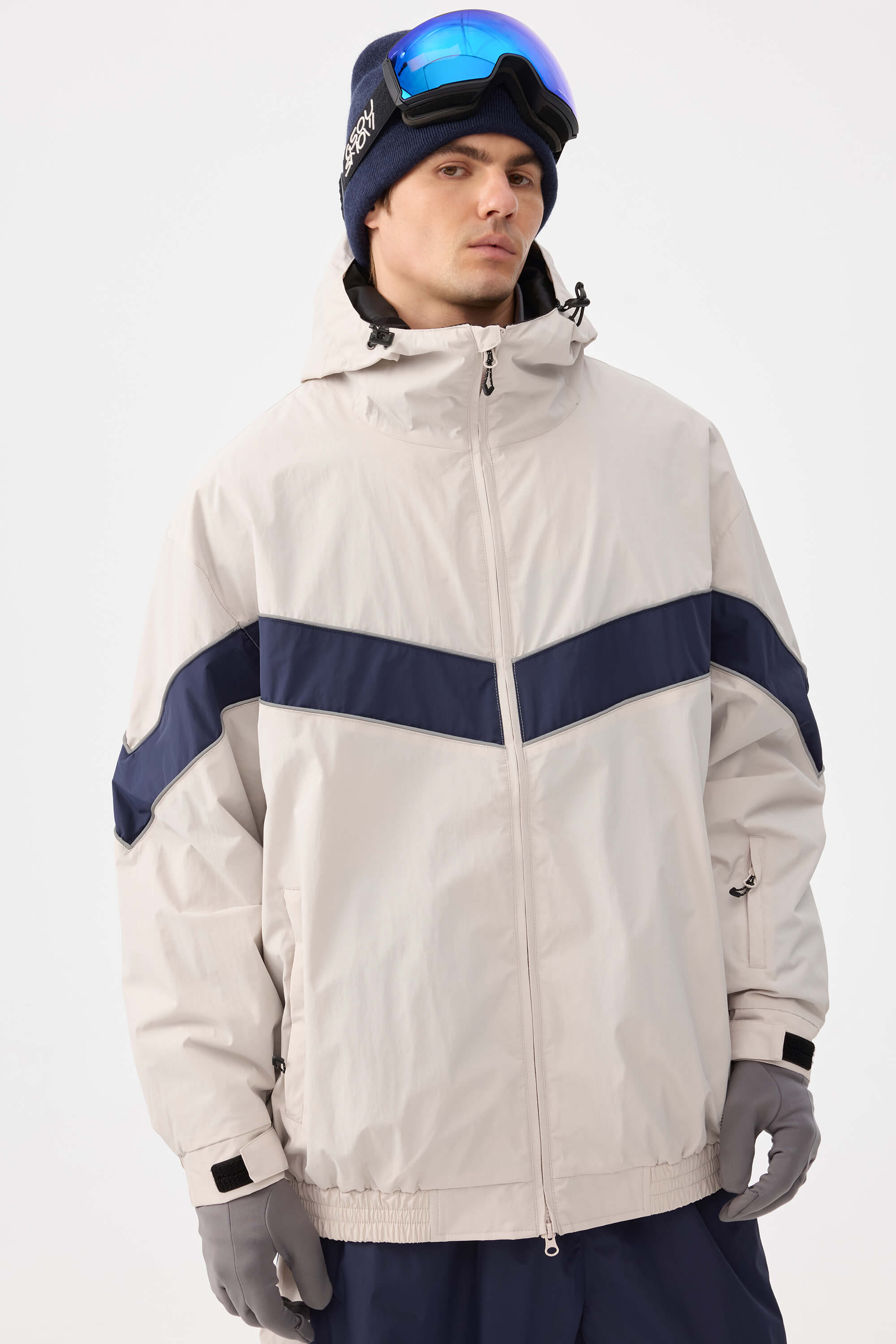 Men's Off White Retro Track Chevron Stripe Snow Jacket – GSou Snow