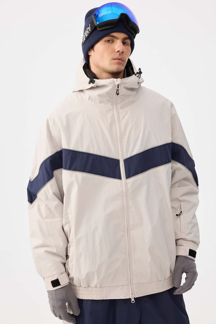 Marinblå Retro Track Chevron Randig Vinterjacka för Herr