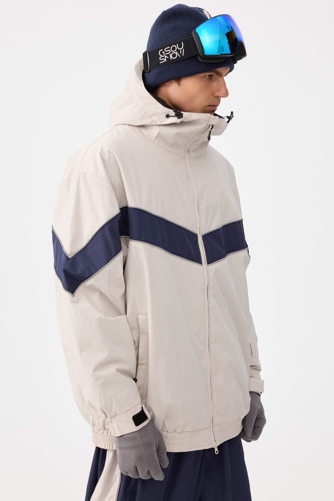 Marinblå Retro Track Chevron Randig Vinterjacka för Herr