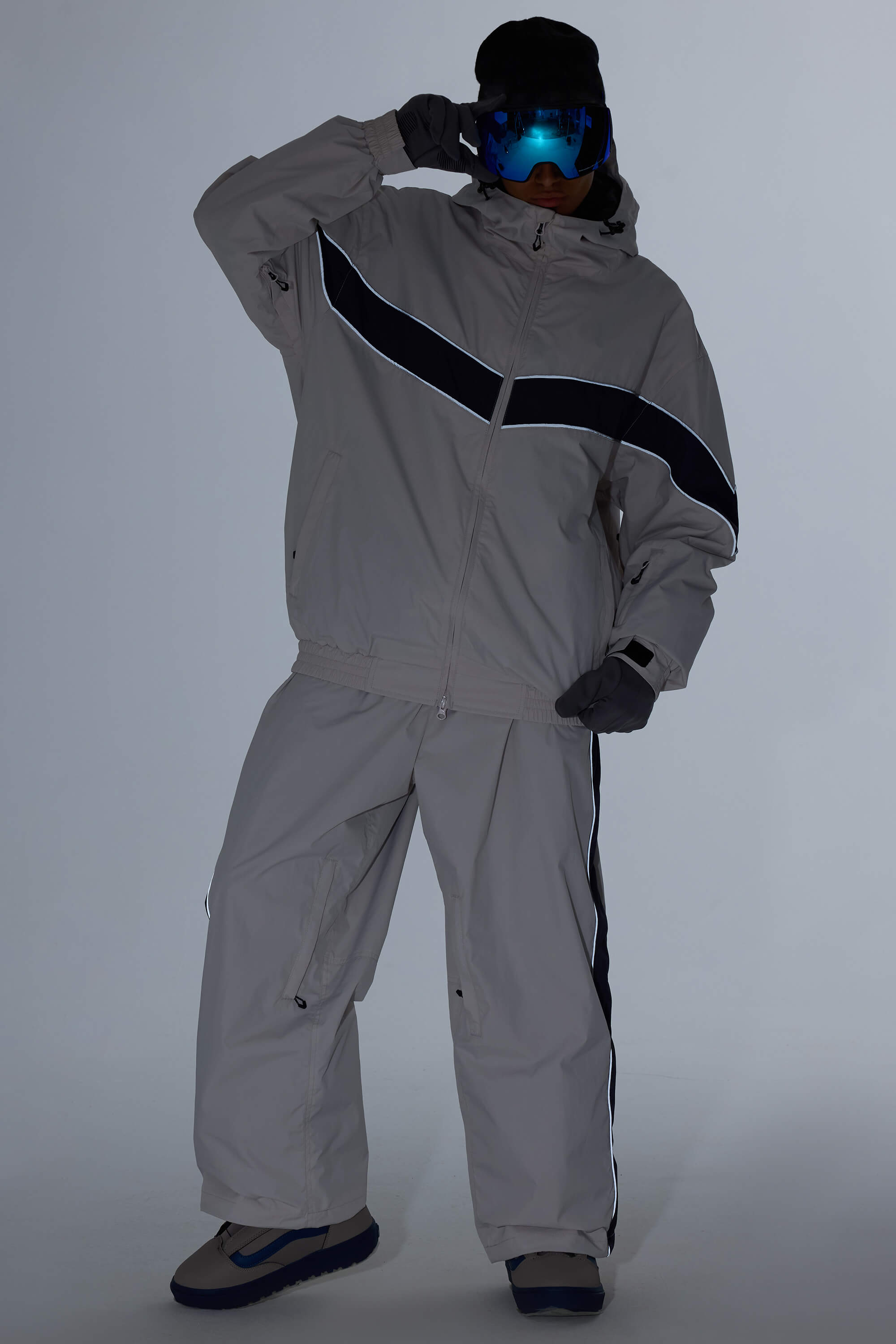 Men's Off White Retro Track Chevron Stripe Snow Jacket – GSou Snow