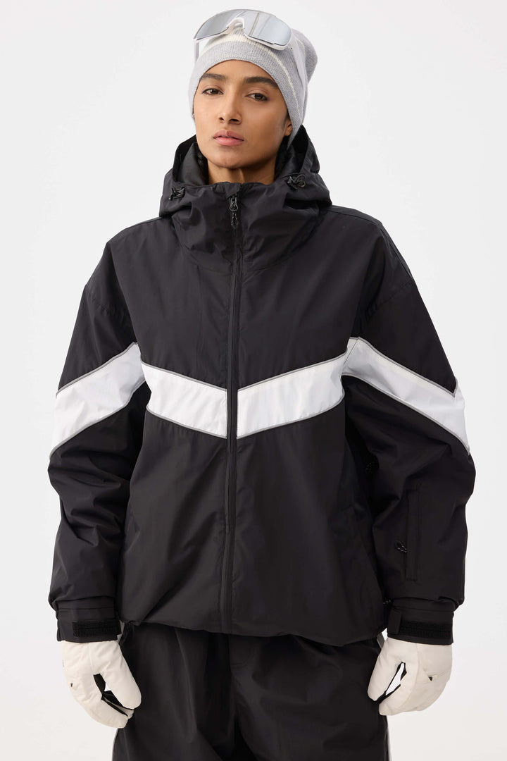 Women's Off White Retro Track Chevron Stripe Snow Jacket