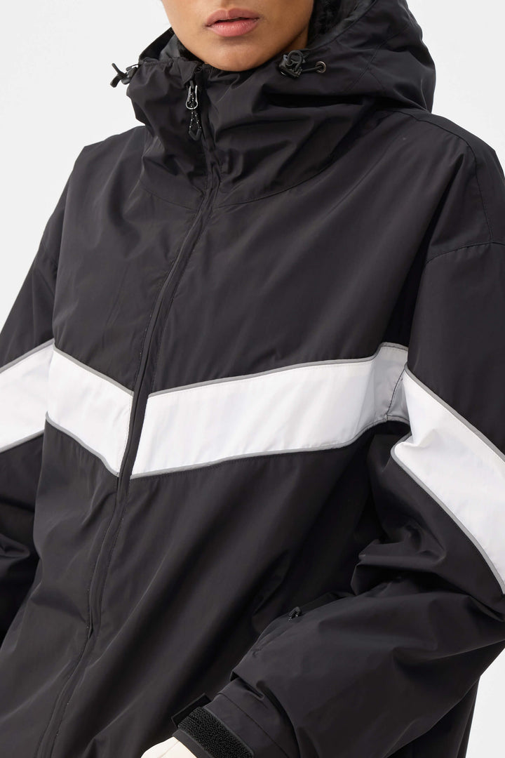 Damska czarna kurtka śnieżna Retro Track Chevron Stripe