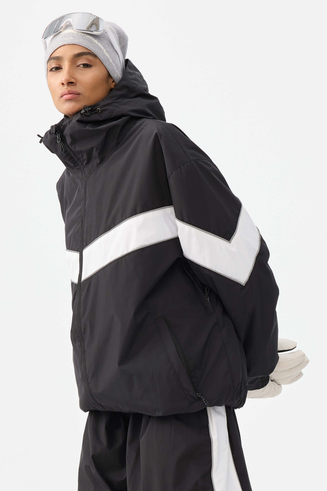 Women's Off White Retro Track Chevron Stripe Snow Jacket