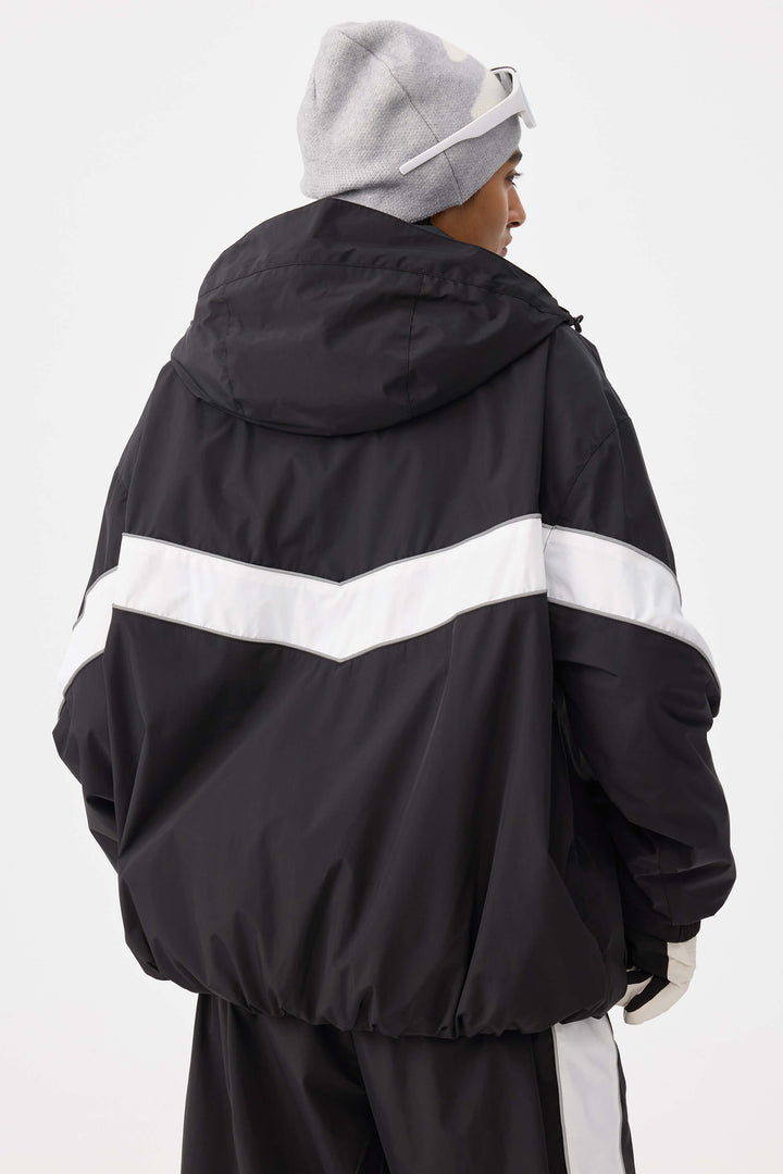 Damska czarna kurtka śnieżna Retro Track Chevron Stripe