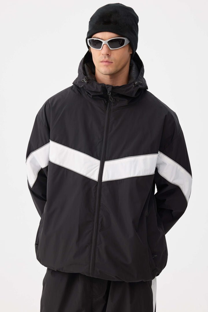 Marinblå Retro Track Chevron Randig Vinterjacka för Herr