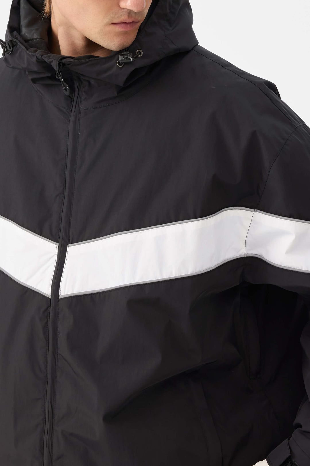 Męska czarna kurtka śnieżna Retro Track Chevron Stripe