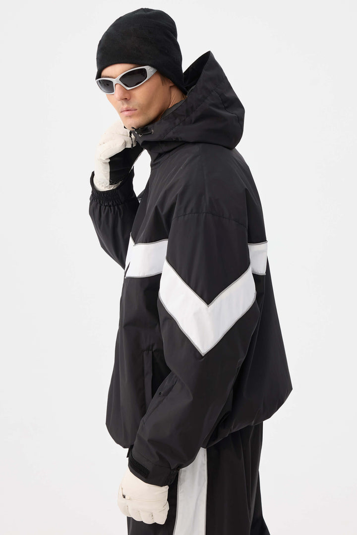 Męska czarna kurtka śnieżna Retro Track Chevron Stripe