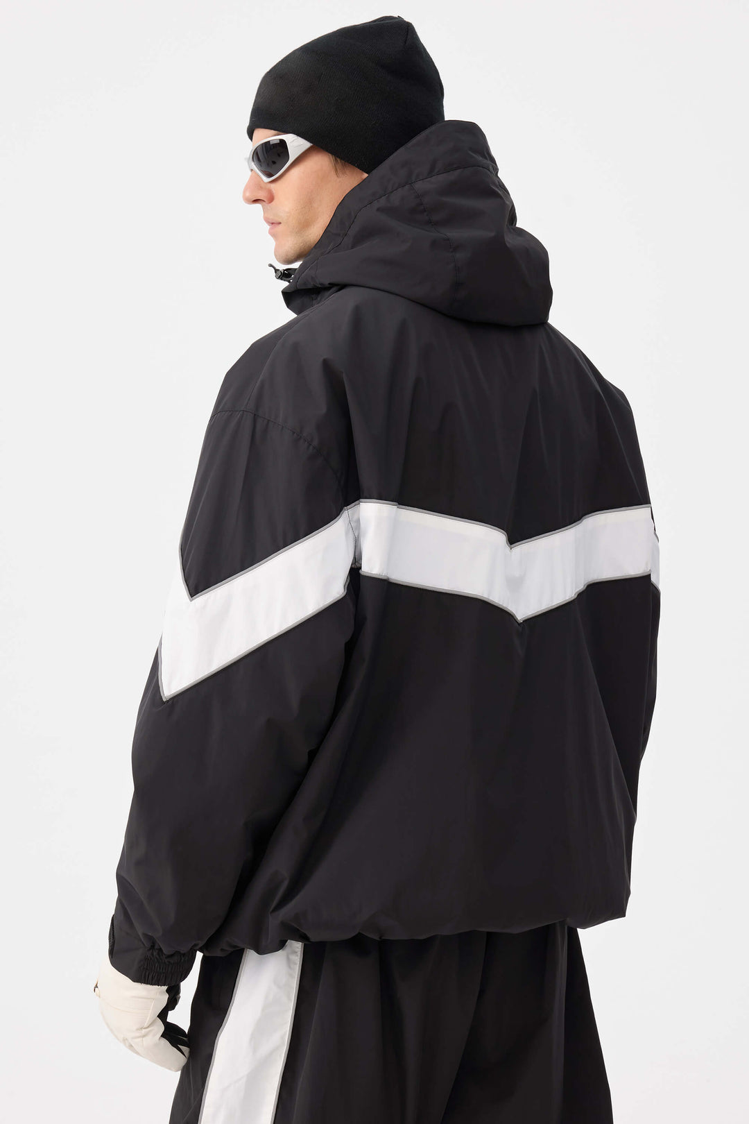 Marinblå Retro Track Chevron Randig Vinterjacka för Herr